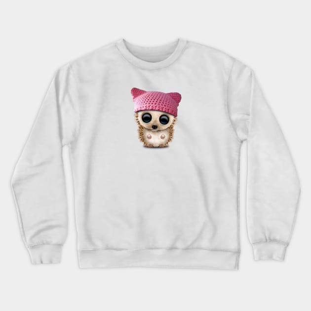 Cute Baby Hedgehog Wearing Pussy Hat Crewneck Sweatshirt by jeffbartels